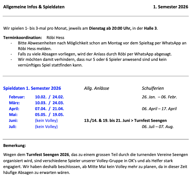 Mixed-Volley Spieldaten